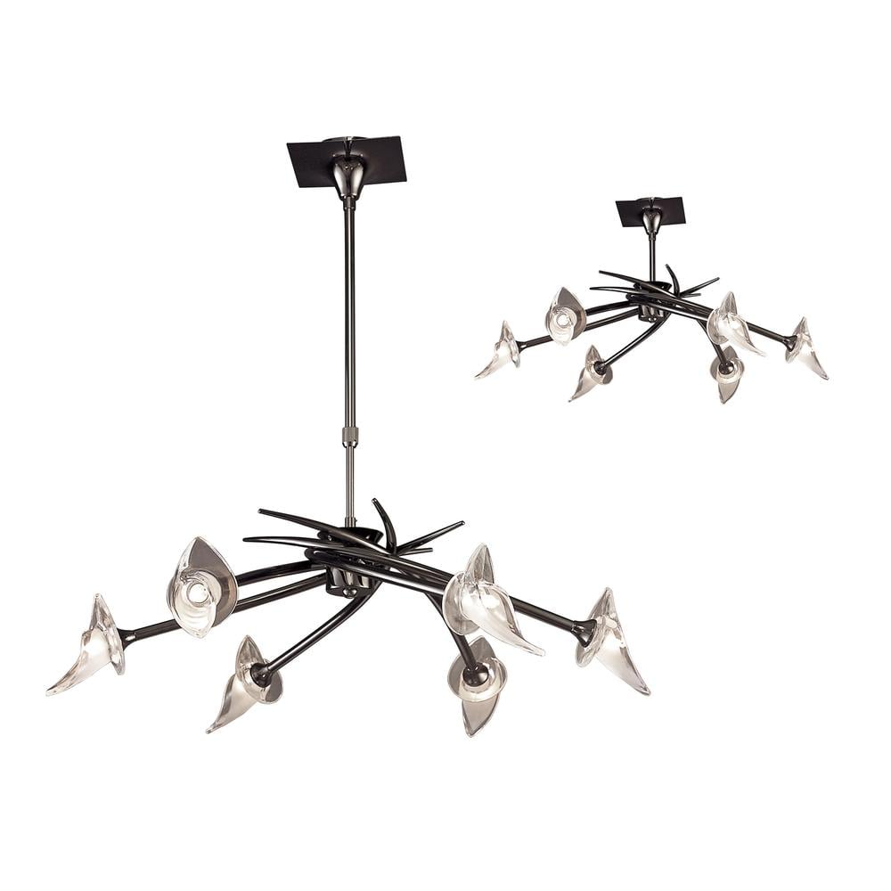 Flavia Telescopic Pendant Convertible To Semi Flush Round 6 Light G9 Black Chrome Mantra