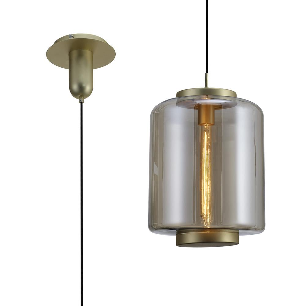 Jarras Pendant 30cm Round E27 (Max 40W) Matt Gold/Cognac Glass Mantra