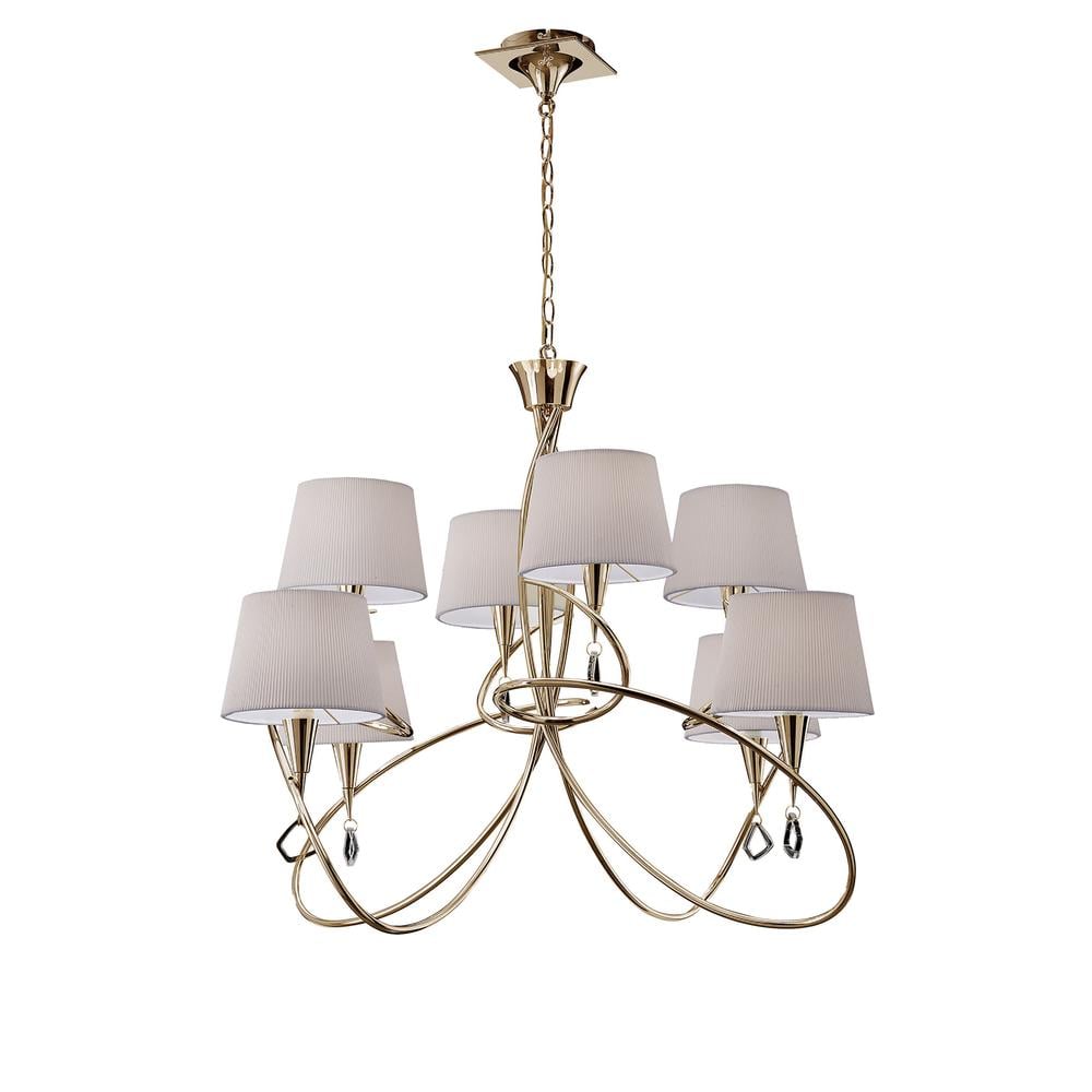 Mara Pendant 2 Tier 8 Light E14 French Gold With Ivory White Shades Mantra