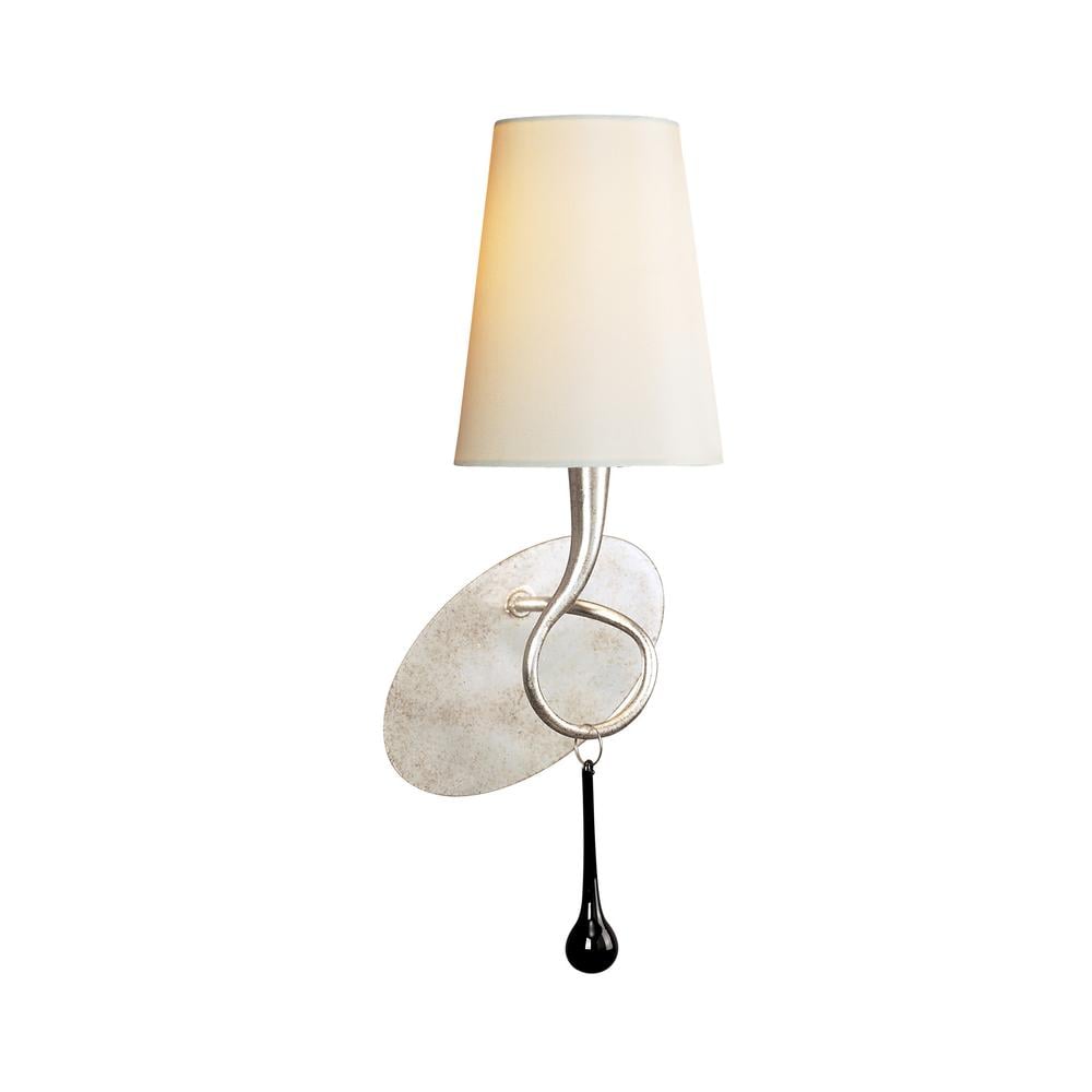 Paola Wall Light 1 Light E14 Silver Painted With Cream Shade & Black Glass Droplets Mantra