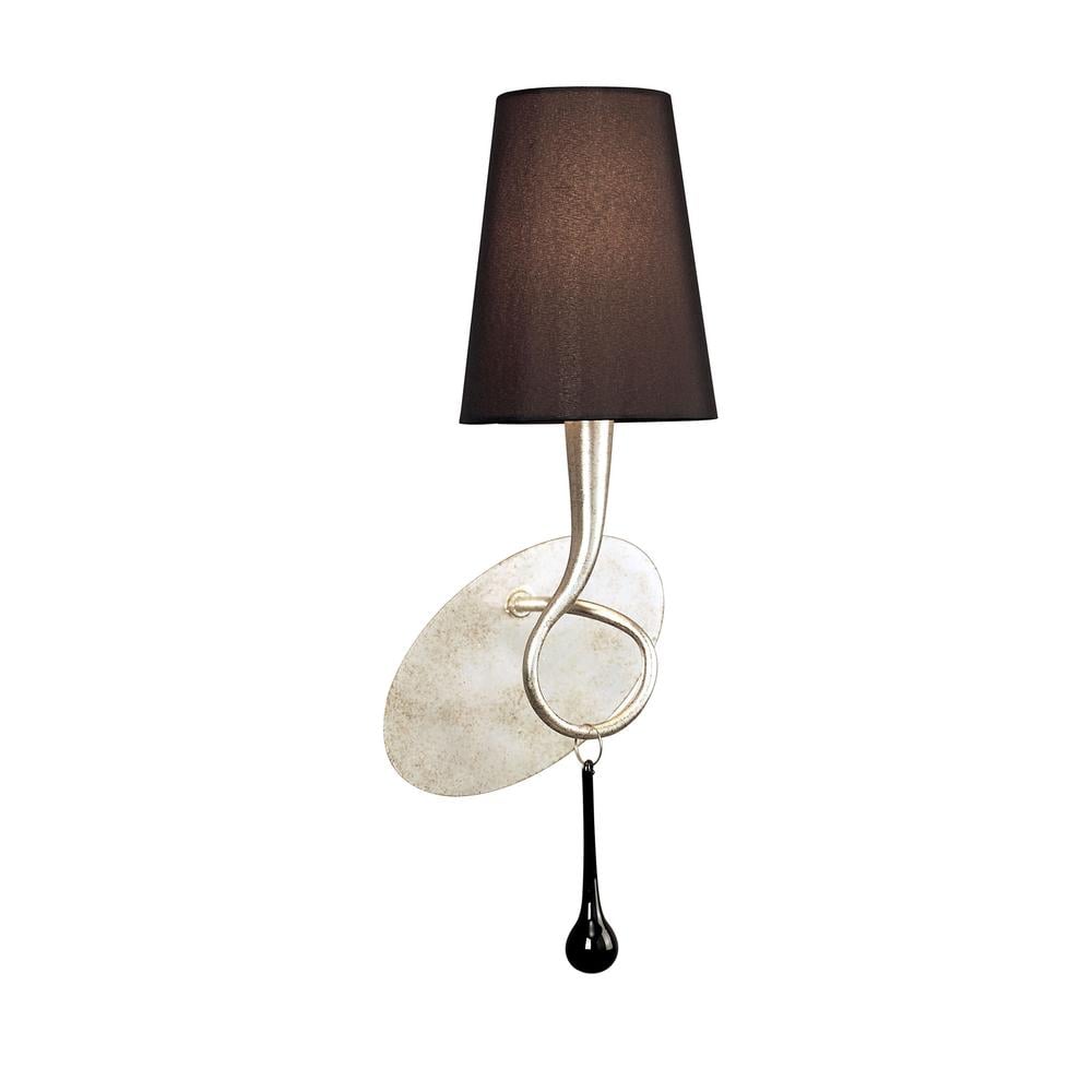 Paola Wall Light Switched 1 Light E14 Silver Painted With Black Shade & Black Glass Droplets Mantra