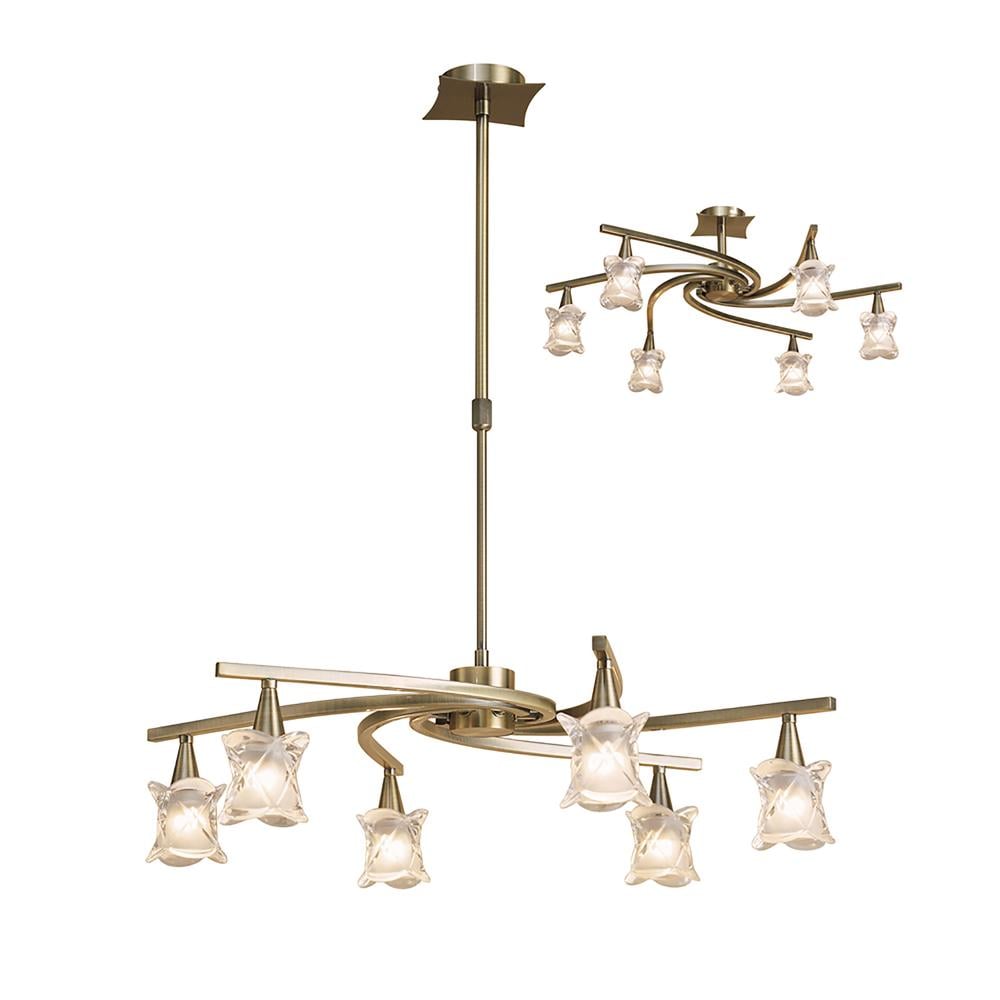 Rosa Del Desierto Telescopic Pendant Convertible To Semi Flush 6 Light G9 Antique Brass Mantra