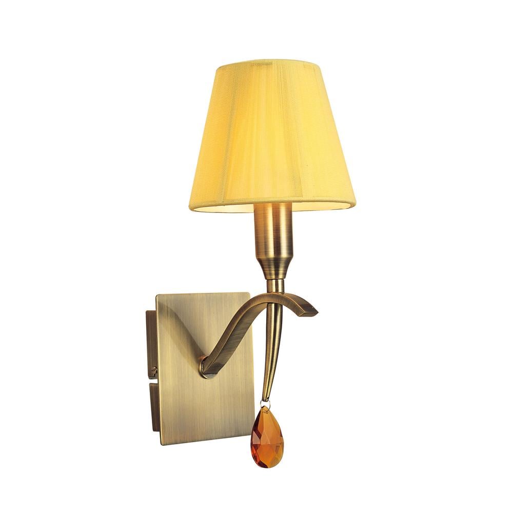 Siena Wall Light Switched 1 Light E14 Antique Brass With Amber Cream Shade And Amber Crystal Mantra