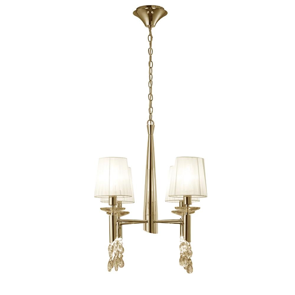 Tiffany Pendant 4+4 Light E14+G9 French Gold With White Shades & Clear Crystal Mantra