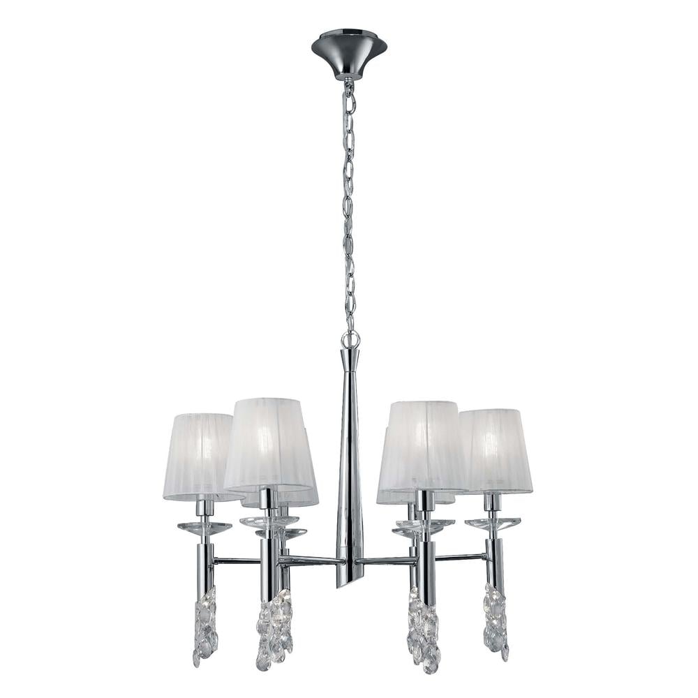 Tiffany Pendant 6+6 Light E14+G9 Polished Chrome With White Shades & Clear Crystal Mantra