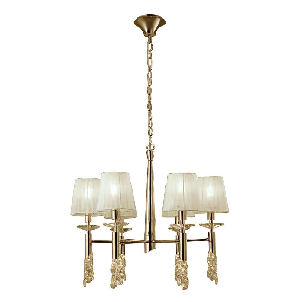 Tiffany Pendant 6+6 Light E14+G9 French Gold With Cream Shades & Clear Crystal Mantra