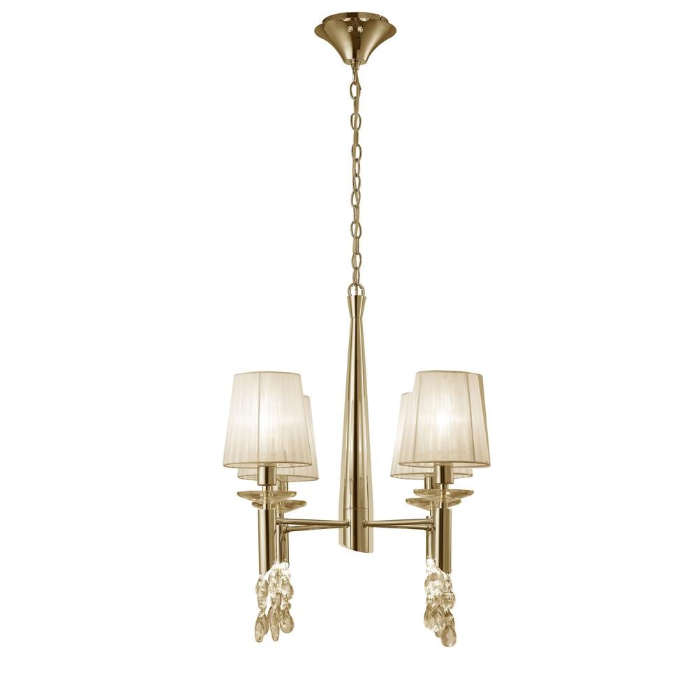 Tiffany Pendant 4+4 Light E14+G9 French Gold With Cream Shades & Clear Crystal Mantra