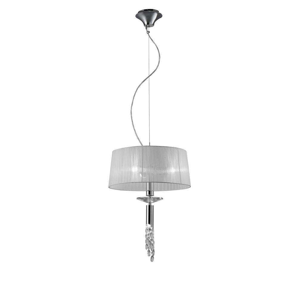 Tiffany Pendant 3+1 Light E27+G9 Polished Chrome With White Shade & Clear Crystal Mantra