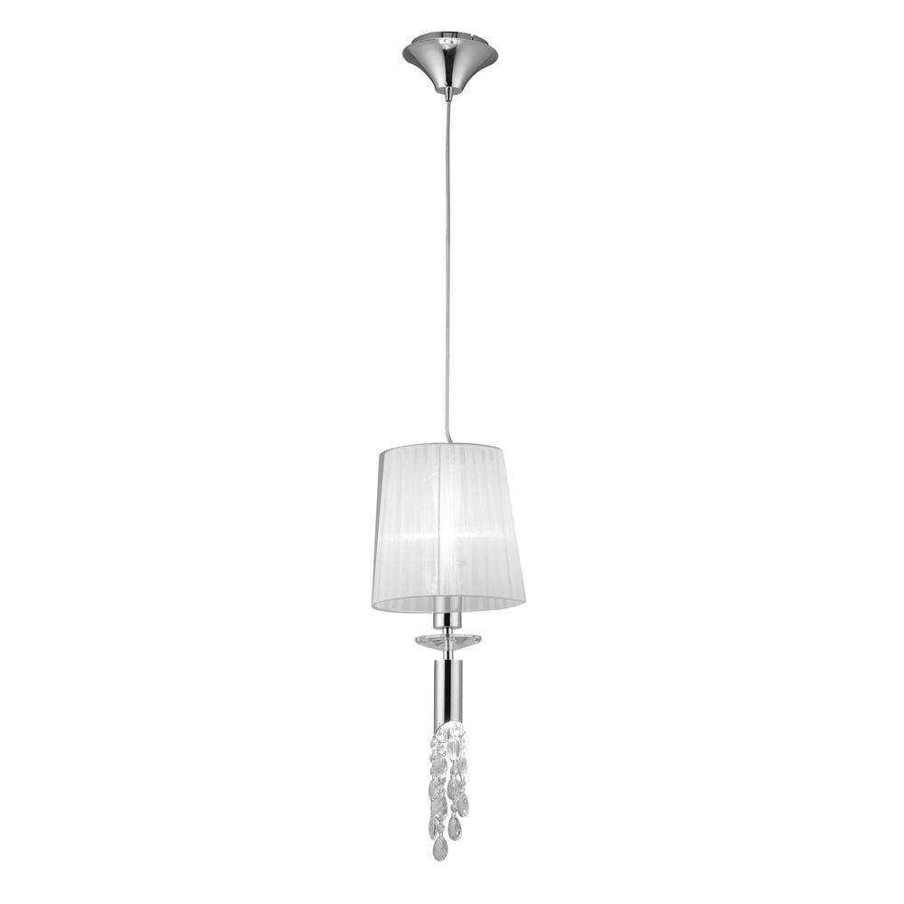 Tiffany Pendant 1+1 Light E27+G9 Polished Chrome With White Shade & Clear Crystal Mantra