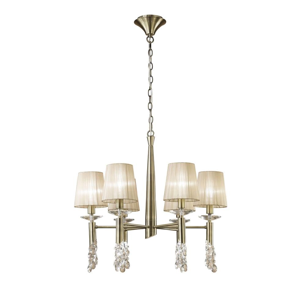 Tiffany Pendant 6+6 Light E14+G9 Antique Brass With Soft Bronze Shades & Clear Crystal Mantra